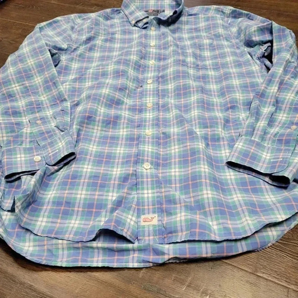 Vineyard Vines Mens Performance Slim Fit Murray Shirt size L Blue Plaid Check - Picture 4 of 5